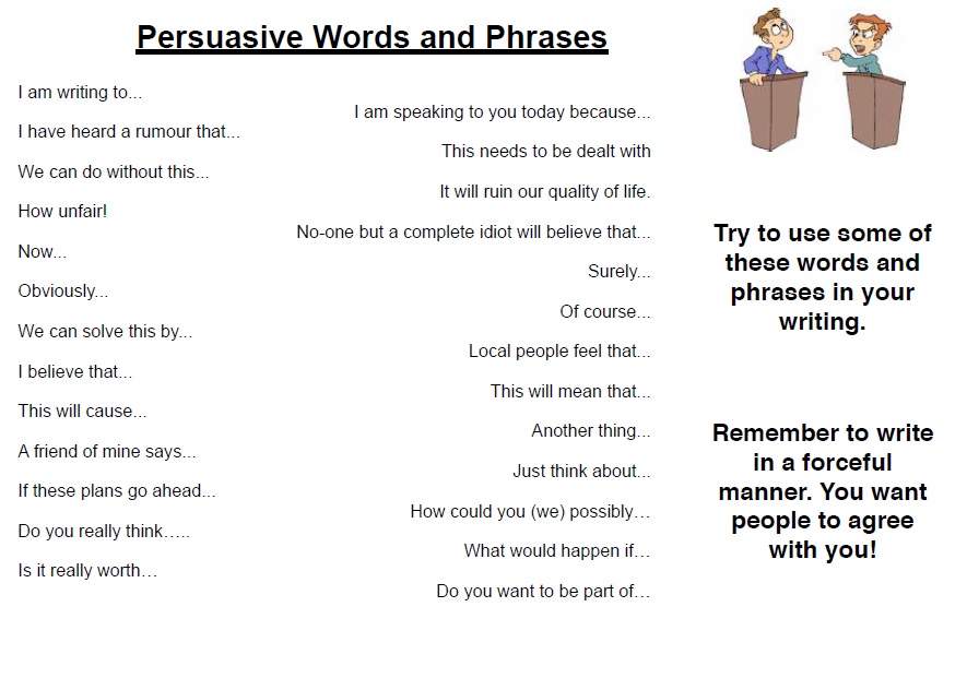 List of transition words for a persuasive essay